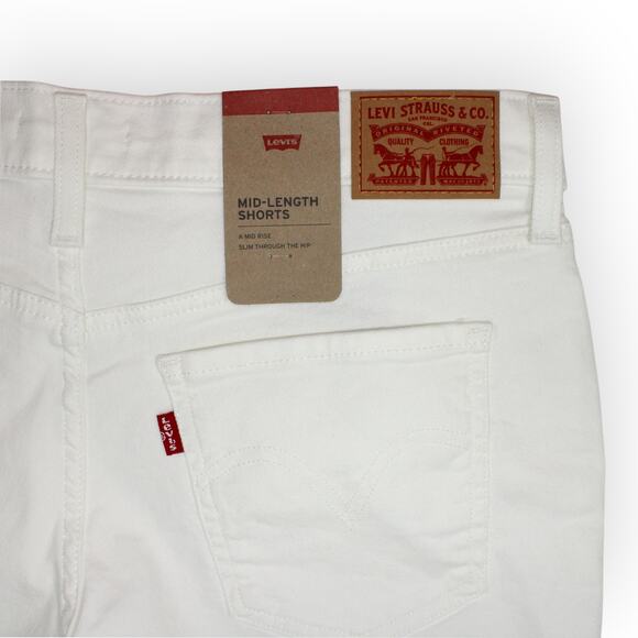 New 32/14 Levi's MidLength White Denim Short 4"Inseam Stretch - Picture 5 of 12